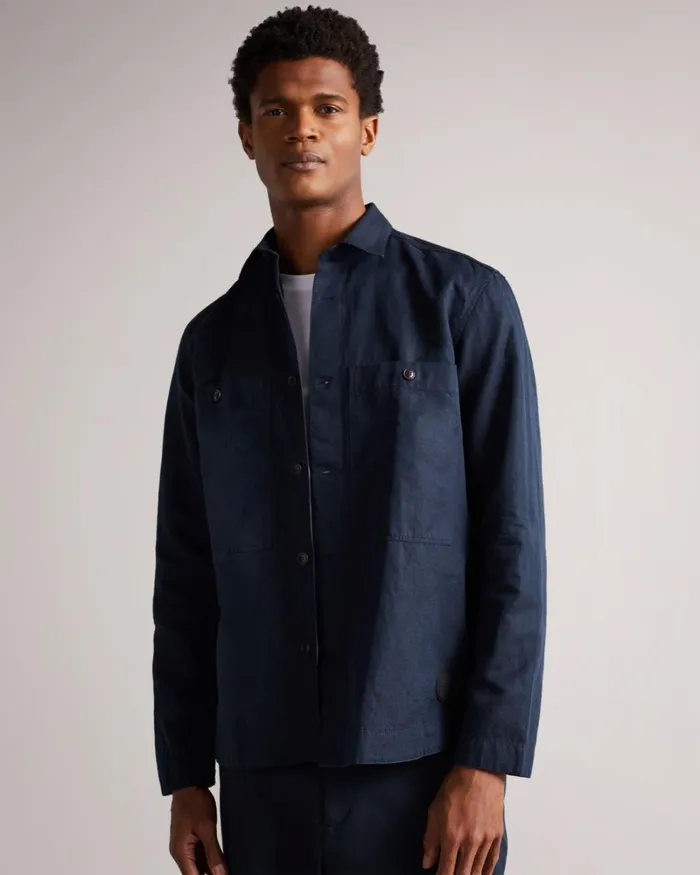 Long Sleeve Harrington Shacket Navy Men Ted Baker Clothing Long Sleeve Harrington Shacket Navy Men Ted Baker Clothing