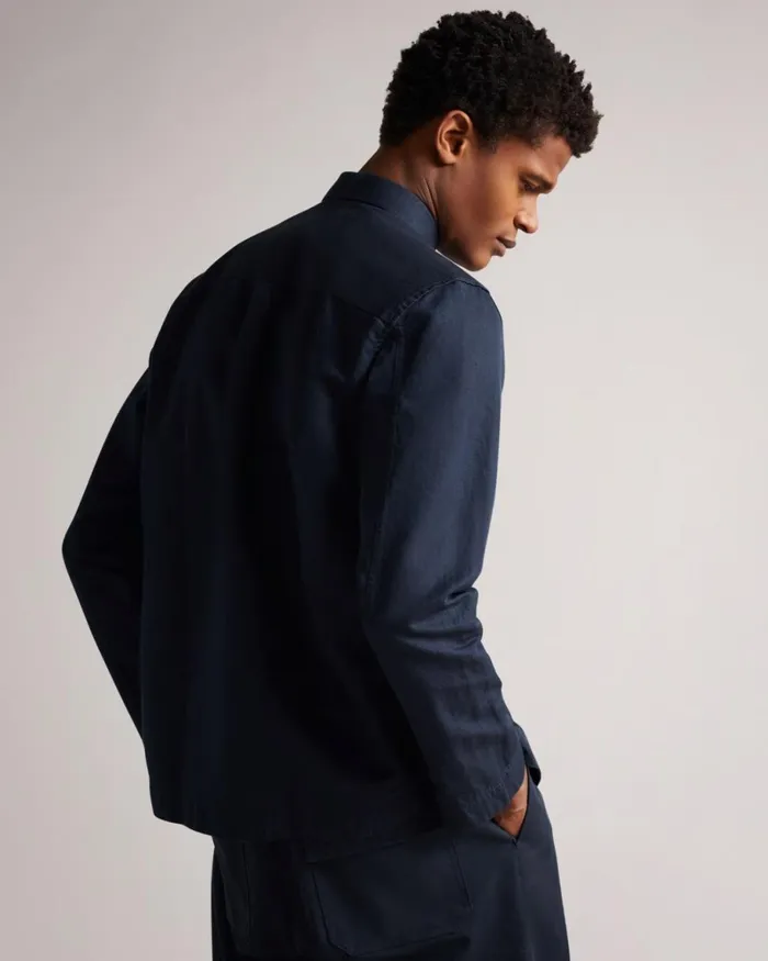 Long Sleeve Harrington Shacket Navy Men Ted Baker Clothing Long Sleeve Harrington Shacket Navy Men Ted Baker Clothing