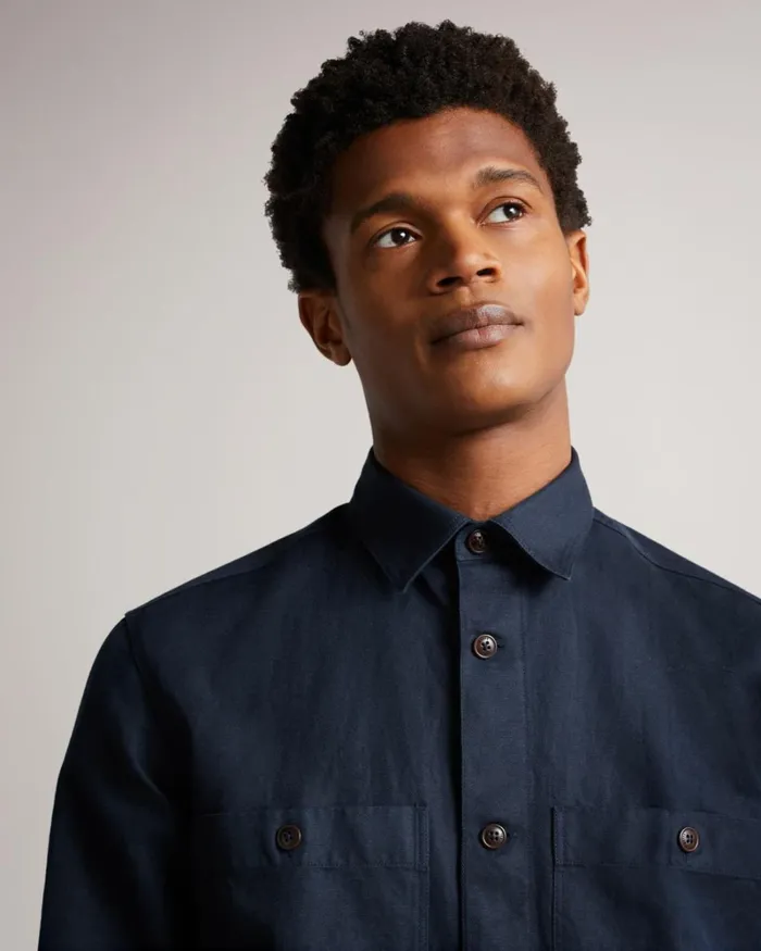 Long Sleeve Harrington Shacket Navy Men Ted Baker Clothing Long Sleeve Harrington Shacket Navy Men Ted Baker Clothing