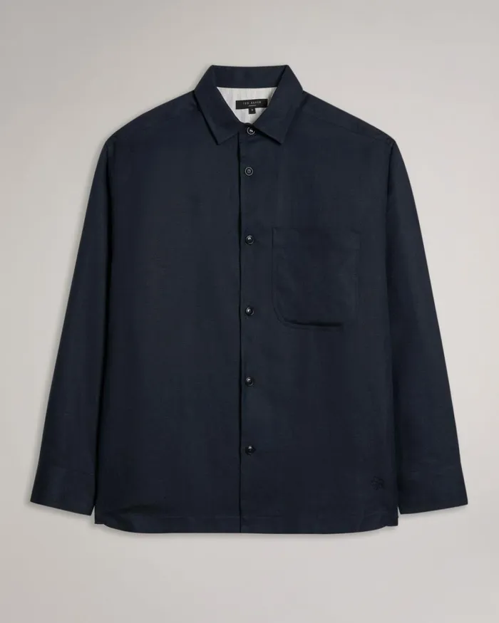 Long Sleeve Heavy Linen Blend Shirt Navy Men Ted Baker Clothing
