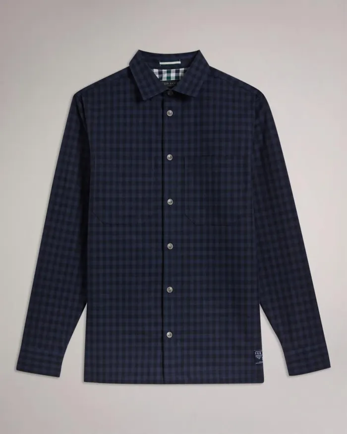 Long Sleeve House Check Overshirt Navy Men Ted Baker Clothing