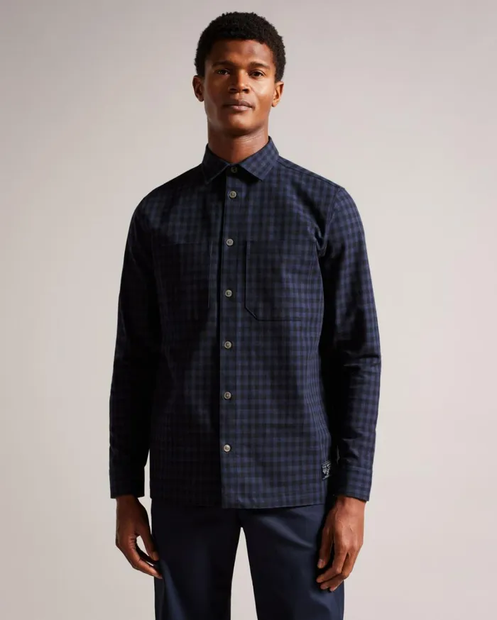 Long Sleeve House Check Overshirt Navy Men Ted Baker Clothing Long Sleeve House Check Overshirt Navy Men Ted Baker Clothing