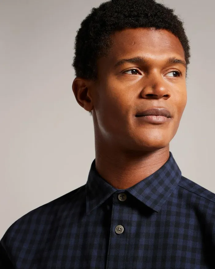 Long Sleeve House Check Overshirt Navy Men Ted Baker Clothing Long Sleeve House Check Overshirt Navy Men Ted Baker Clothing