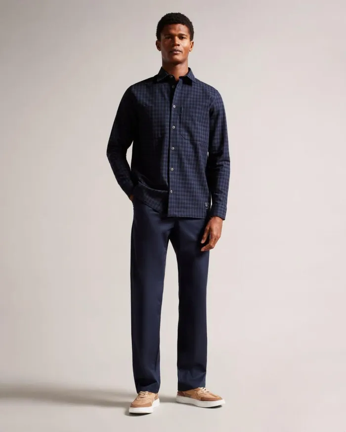 Long Sleeve House Check Overshirt Navy Men Ted Baker Clothing Long Sleeve House Check Overshirt Navy Men Ted Baker Clothing