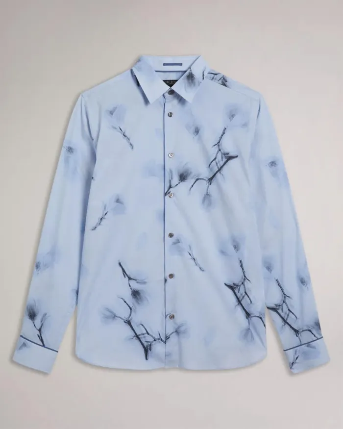 Long Sleeve Large Floral Print Shirt Sky Blue Men Ted Baker Clothing