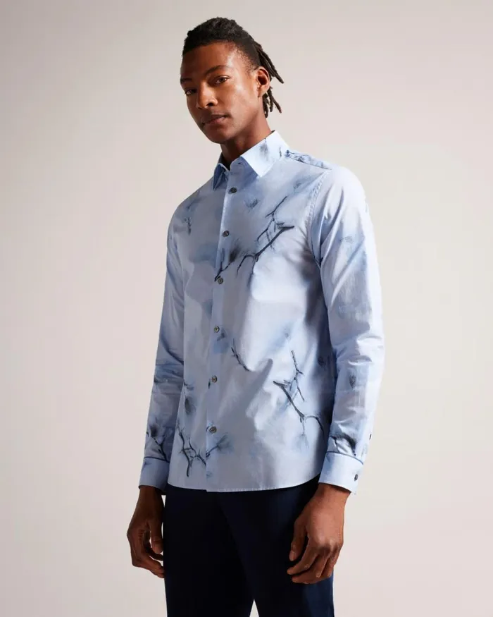 Long Sleeve Large Floral Print Shirt Sky Blue Men Ted Baker Clothing Long Sleeve Large Floral Print Shirt Sky Blue Men Ted Baker Clothing
