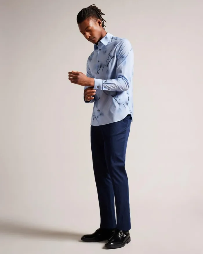 Long Sleeve Large Floral Print Shirt Sky Blue Men Ted Baker Clothing Long Sleeve Large Floral Print Shirt Sky Blue Men Ted Baker Clothing