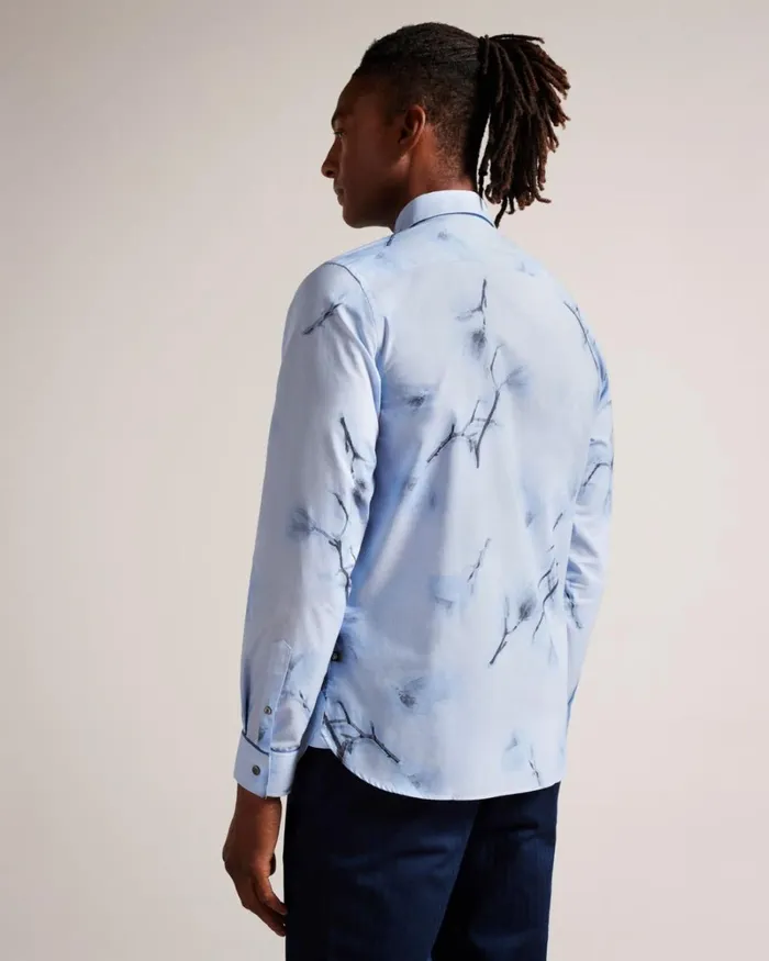 Long Sleeve Large Floral Print Shirt Sky Blue Men Ted Baker Clothing Long Sleeve Large Floral Print Shirt Sky Blue Men Ted Baker Clothing
