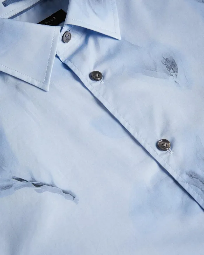 Long Sleeve Large Floral Print Shirt Sky Blue Men Ted Baker Clothing Long Sleeve Large Floral Print Shirt Sky Blue Men Ted Baker Clothing