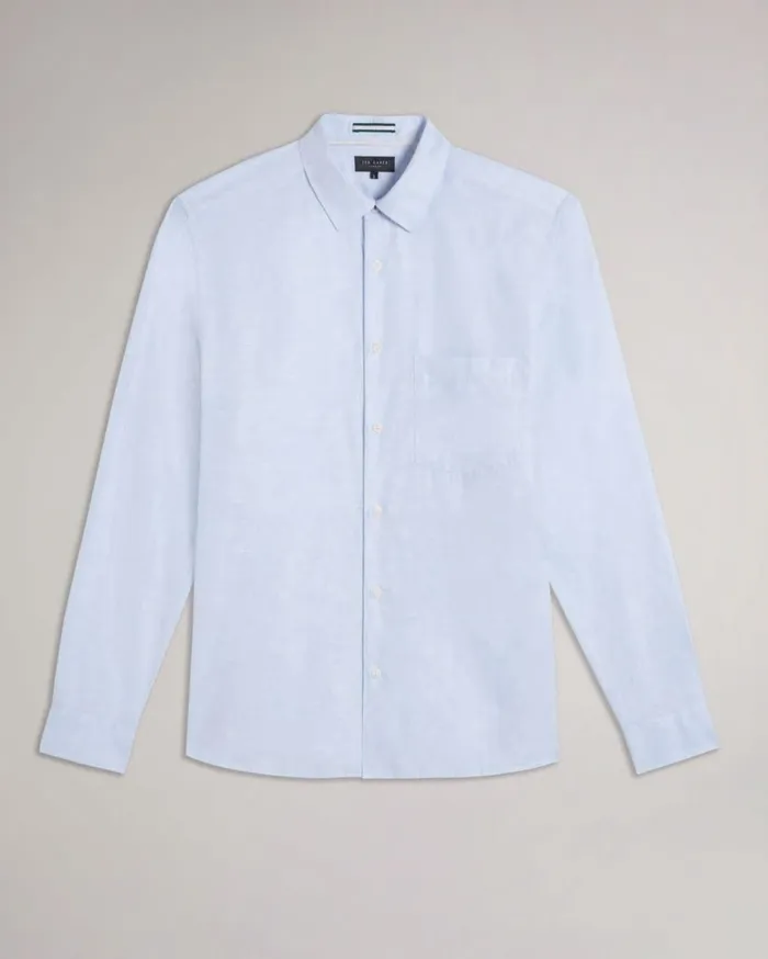 Long Sleeve Linen Blend Shirt Light Blue Men Ted Baker Clothing