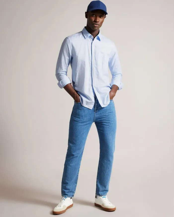 Long Sleeve Linen Blend Shirt Light Blue Men Ted Baker Clothing Long Sleeve Linen Blend Shirt Light Blue Men Ted Baker Clothing
