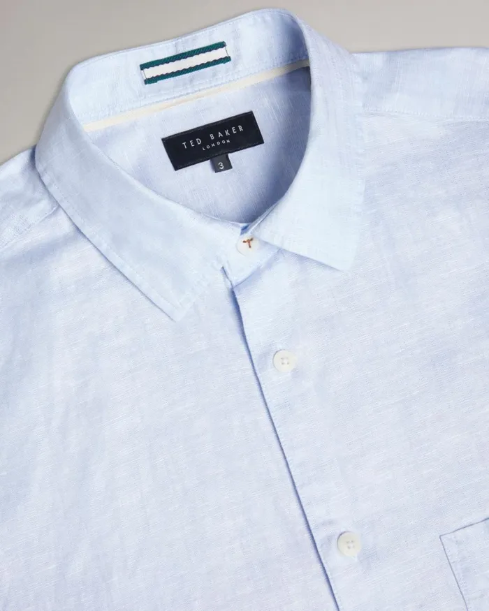 Long Sleeve Linen Blend Shirt Light Blue Men Ted Baker Clothing Long Sleeve Linen Blend Shirt Light Blue Men Ted Baker Clothing