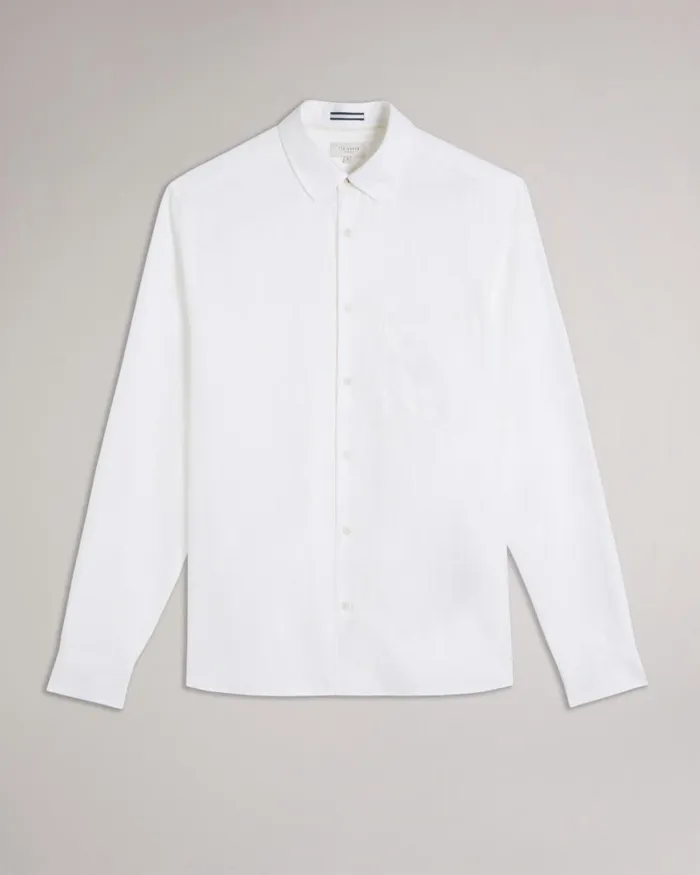 Long Sleeve Linen Blend Shirt White Men Ted Baker Clothing