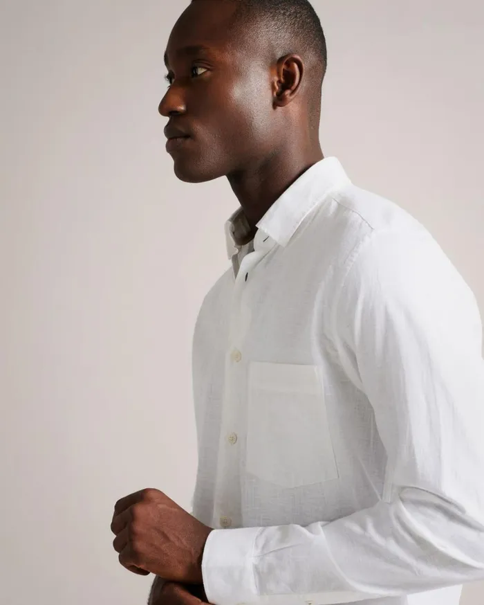 Long Sleeve Linen Blend Shirt White Men Ted Baker Clothing Long Sleeve Linen Blend Shirt White Men Ted Baker Clothing