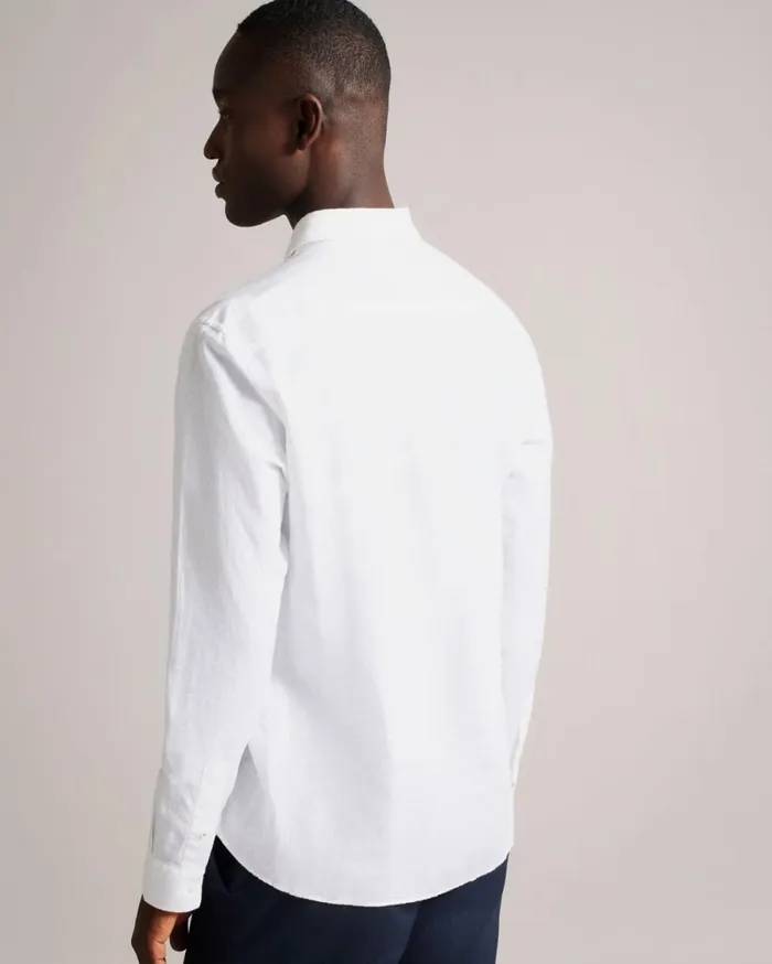 Long Sleeve Linen Blend Shirt White Men Ted Baker Clothing Long Sleeve Linen Blend Shirt White Men Ted Baker Clothing