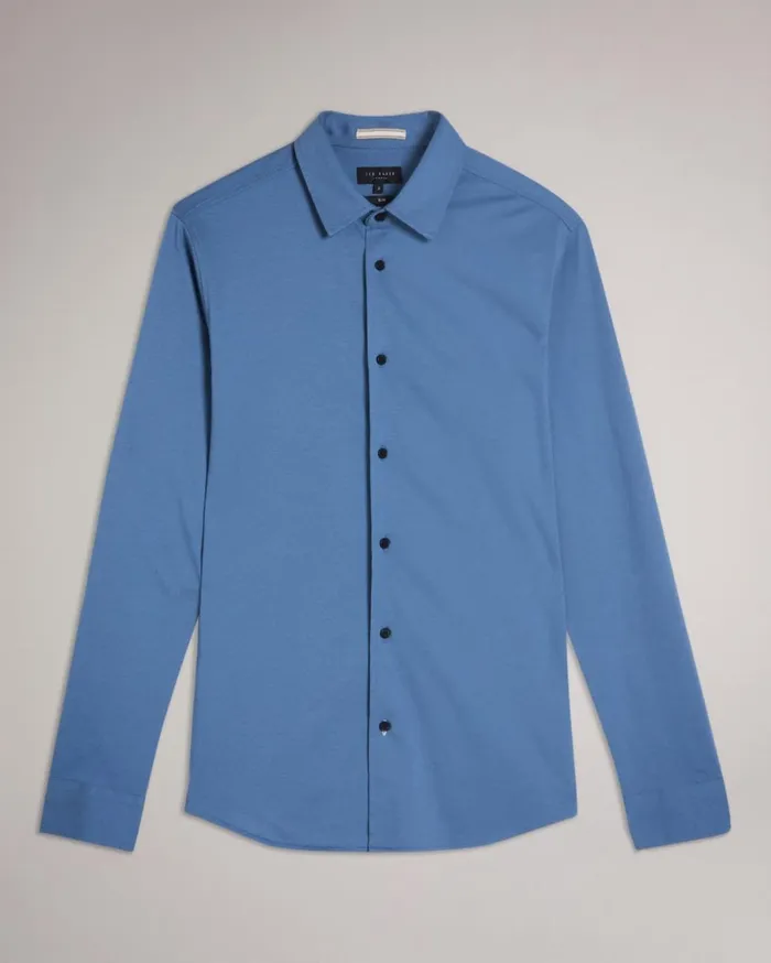Long Sleeve Lustrous Jersey Shirt Medium Blue Men Ted Baker Clothing