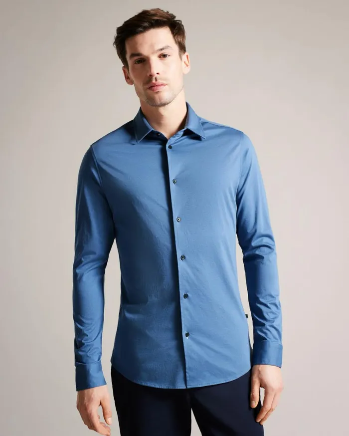 Long Sleeve Lustrous Jersey Shirt Medium Blue Men Ted Baker Clothing Long Sleeve Lustrous Jersey Shirt Medium Blue Men Ted Baker Clothing