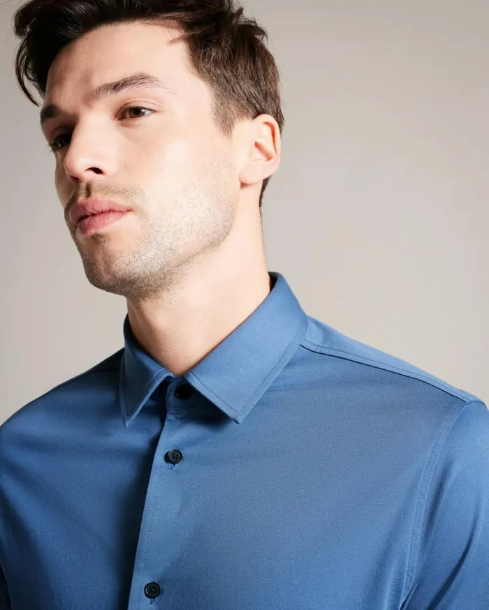 Long Sleeve Lustrous Jersey Shirt Medium Blue Men Ted Baker Clothing Long Sleeve Lustrous Jersey Shirt Medium Blue Men Ted Baker Clothing