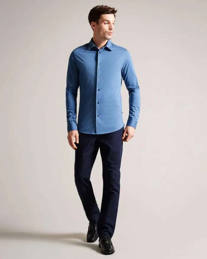 Long Sleeve Lustrous Jersey Shirt Medium Blue Men Ted Baker Clothing Long Sleeve Lustrous Jersey Shirt Medium Blue Men Ted Baker Clothing
