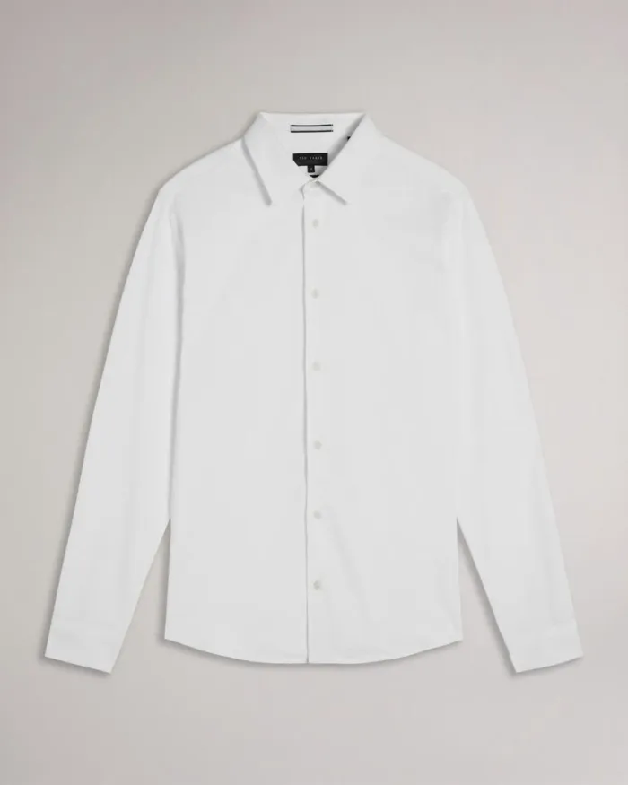 Long Sleeve Lustrous Jersey Shirt White Men Ted Baker Clothing
