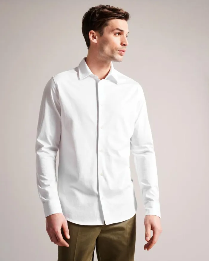 Long Sleeve Lustrous Jersey Shirt White Men Ted Baker Clothing Long Sleeve Lustrous Jersey Shirt White Men Ted Baker Clothing