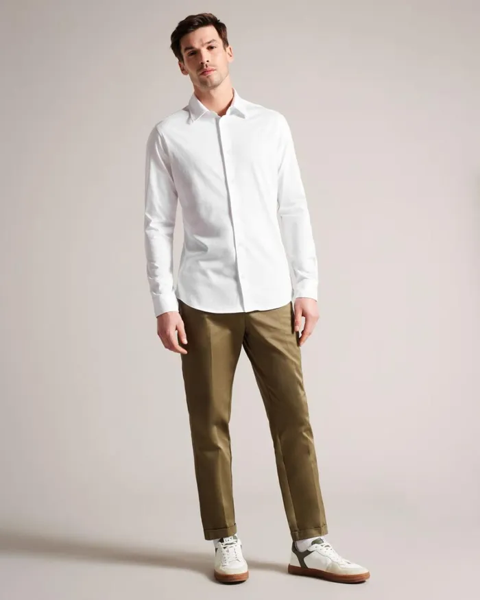 Long Sleeve Lustrous Jersey Shirt White Men Ted Baker Clothing Long Sleeve Lustrous Jersey Shirt White Men Ted Baker Clothing