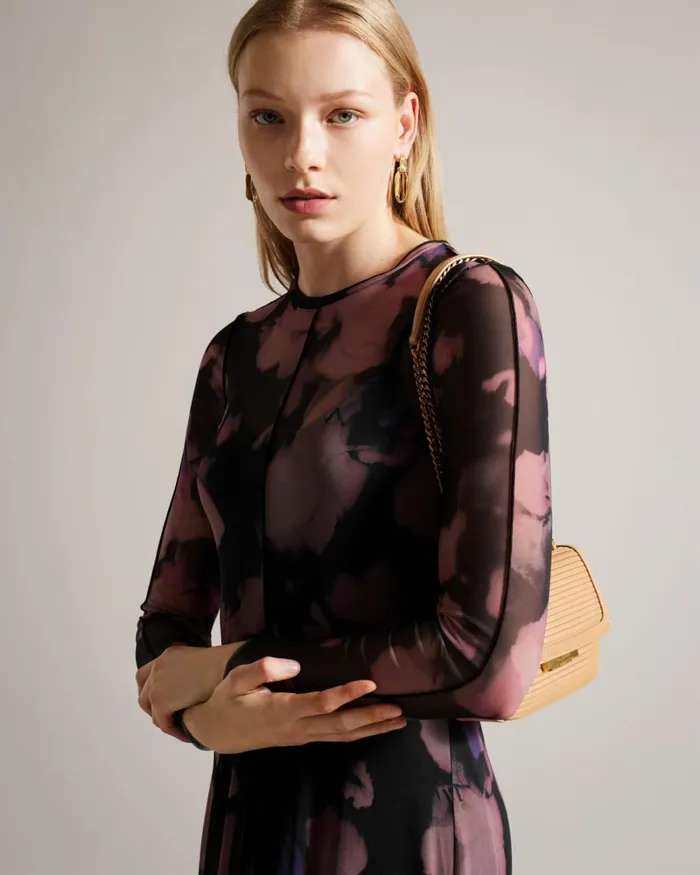 Long Sleeve Mesh Midi Dress Black Women Ted Baker Clothing Long Sleeve Mesh Midi Dress Black Women Ted Baker Clothing
