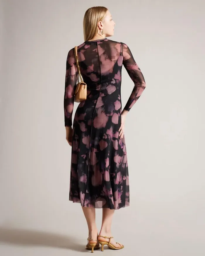 Long Sleeve Mesh Midi Dress Black Women Ted Baker Clothing Long Sleeve Mesh Midi Dress Black Women Ted Baker Clothing