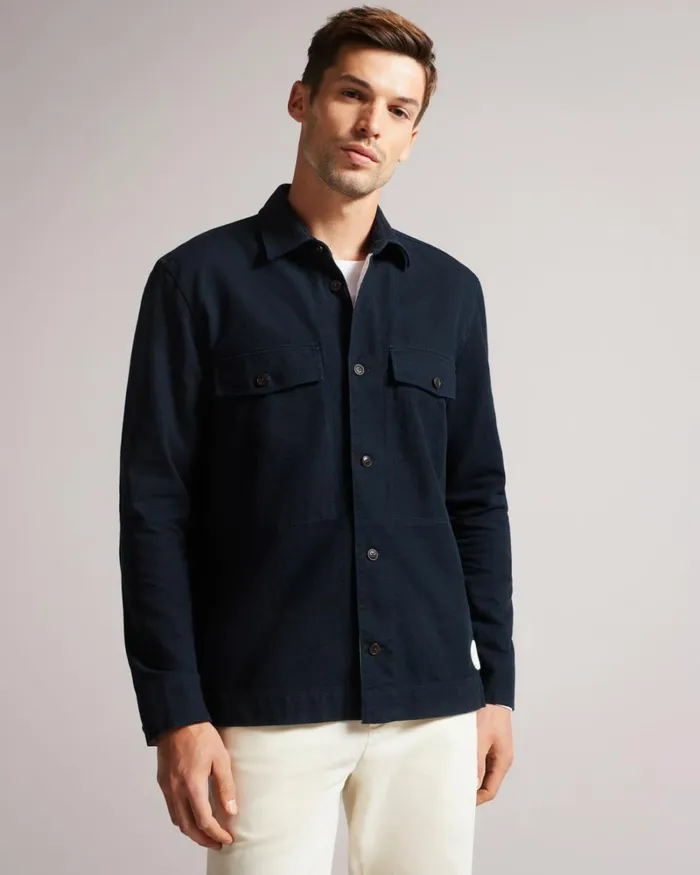Long Sleeve Over Shirt Navy Men Ted Baker Coats and Jackets Long Sleeve Over Shirt Navy Men Ted Baker Coats and Jackets