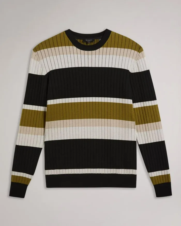 Long Sleeve Regular Fit Striped Jumper Natural Men Ted Baker Clothing
