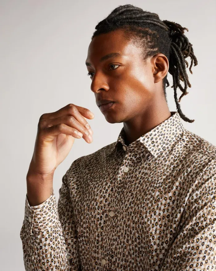 Long Sleeve Retro Dot Shirt Brown Men Ted Baker Clothing Long Sleeve Retro Dot Shirt Brown Men Ted Baker Clothing
