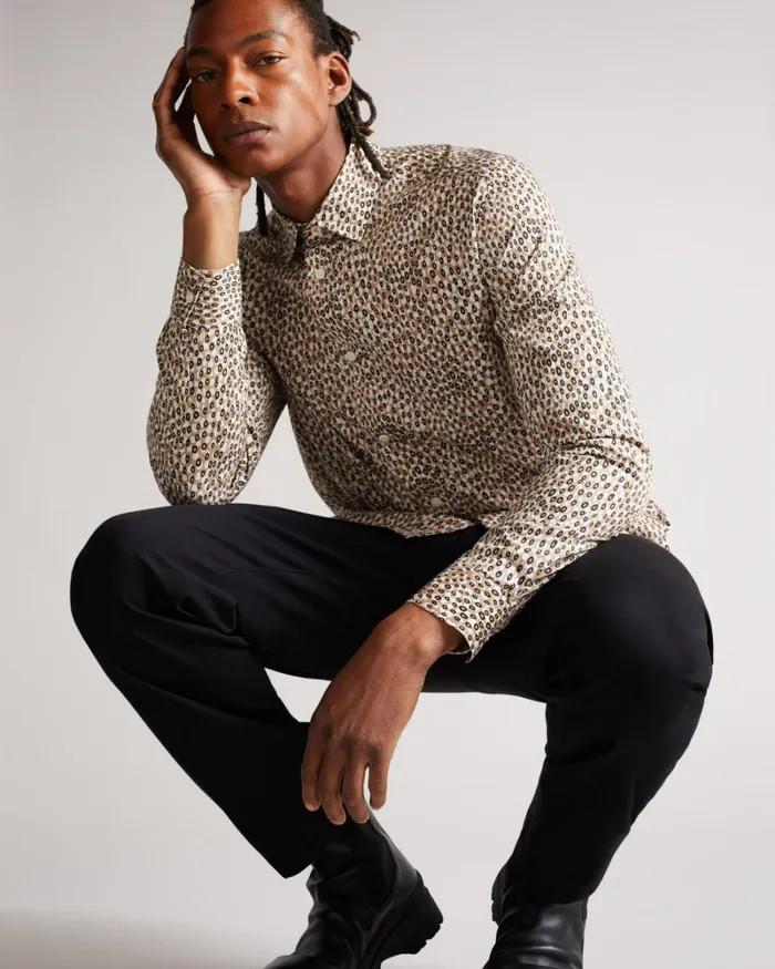 Long Sleeve Retro Dot Shirt Brown Men Ted Baker Clothing Long Sleeve Retro Dot Shirt Brown Men Ted Baker Clothing