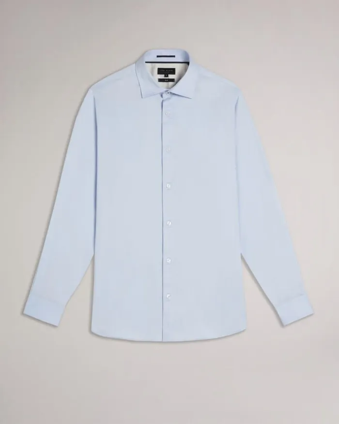 Long Sleeve Satin Stretch Shirt Light Blue Men Ted Baker Clothing