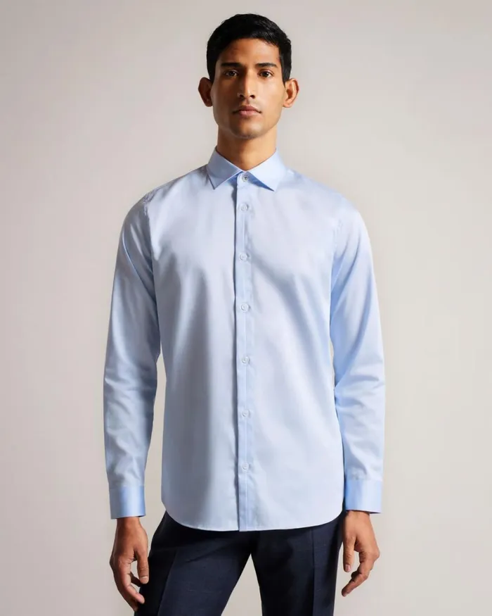 Long Sleeve Satin Stretch Shirt Light Blue Men Ted Baker Clothing Long Sleeve Satin Stretch Shirt Light Blue Men Ted Baker Clothing