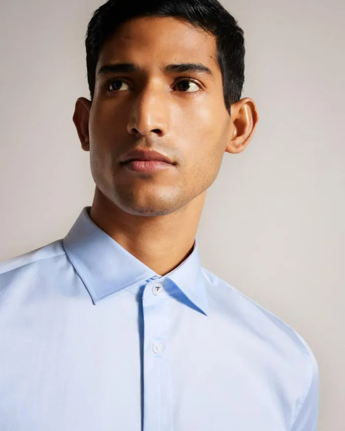 Long Sleeve Satin Stretch Shirt Light Blue Men Ted Baker Clothing Long Sleeve Satin Stretch Shirt Light Blue Men Ted Baker Clothing