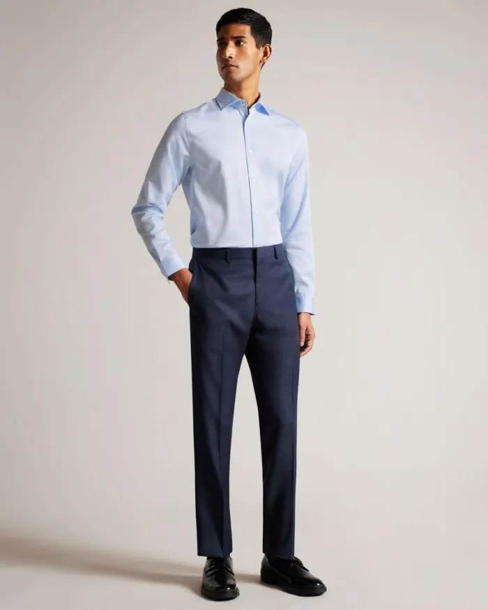 Long Sleeve Satin Stretch Shirt Light Blue Men Ted Baker Clothing Long Sleeve Satin Stretch Shirt Light Blue Men Ted Baker Clothing