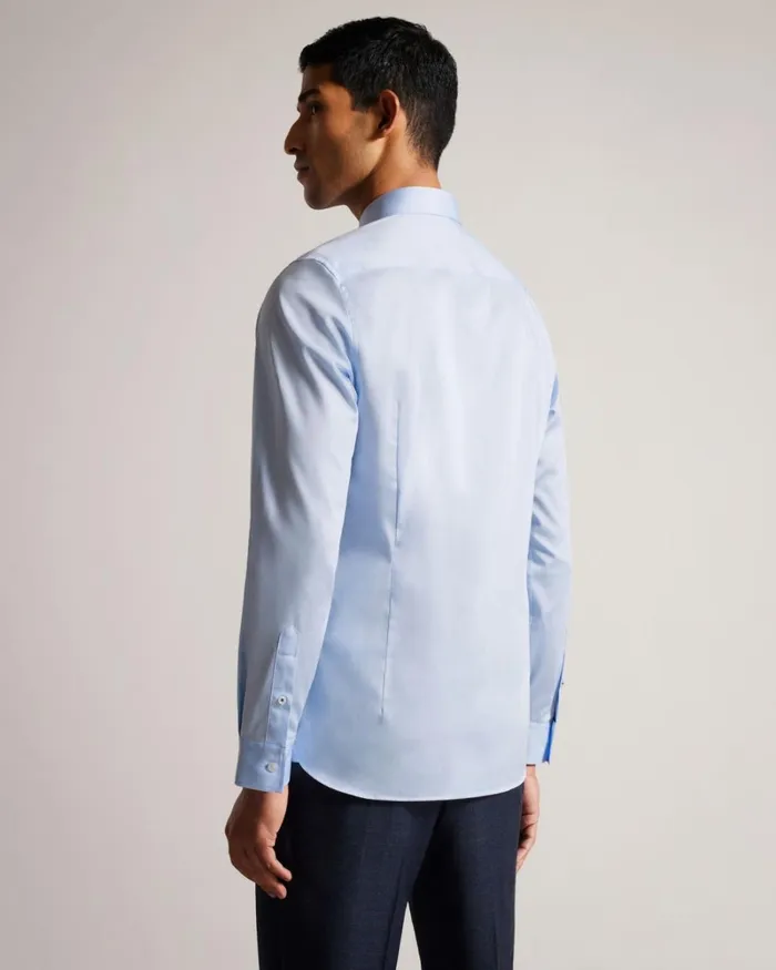 Long Sleeve Satin Stretch Shirt Light Blue Men Ted Baker Clothing Long Sleeve Satin Stretch Shirt Light Blue Men Ted Baker Clothing