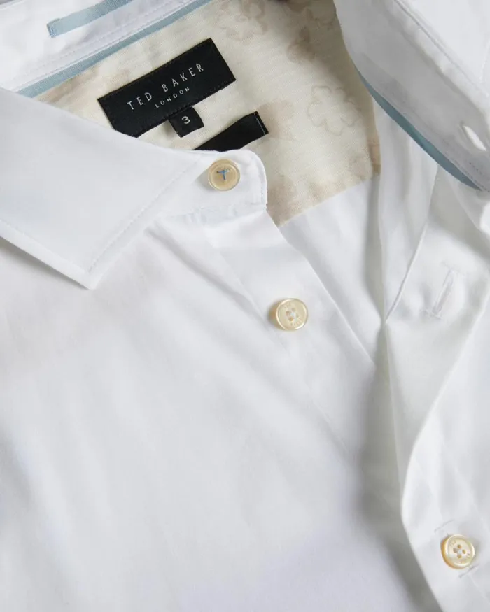 Long Sleeve Satin Stretch Shirt White Men Ted Baker Clothing