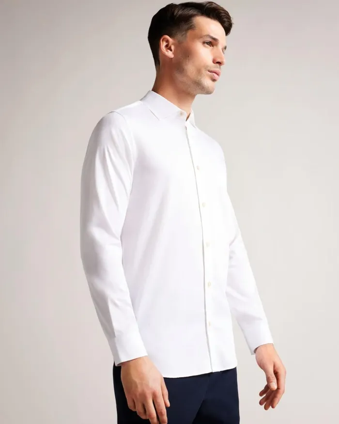 Long Sleeve Satin Stretch Shirt White Men Ted Baker Clothing Long Sleeve Satin Stretch Shirt White Men Ted Baker Clothing