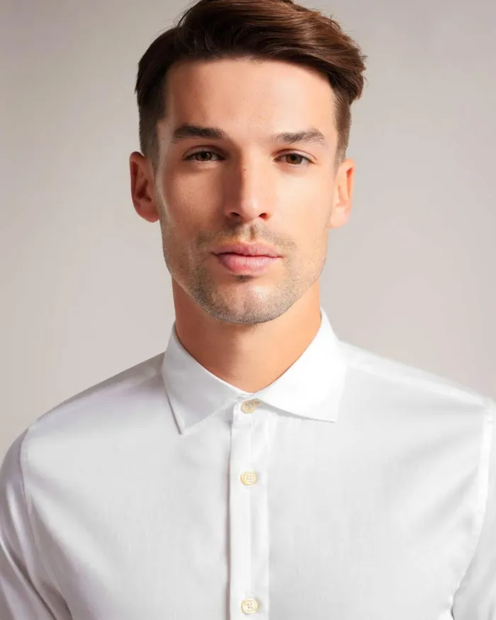 Long Sleeve Satin Stretch Shirt White Men Ted Baker Clothing Long Sleeve Satin Stretch Shirt White Men Ted Baker Clothing