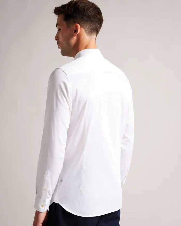 Long Sleeve Satin Stretch Shirt White Men Ted Baker Clothing Long Sleeve Satin Stretch Shirt White Men Ted Baker Clothing