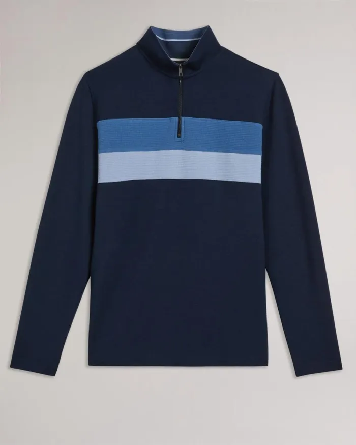 Long Sleeve Slim Fit Half Zip Jumper Navy Men Ted Baker Clothing