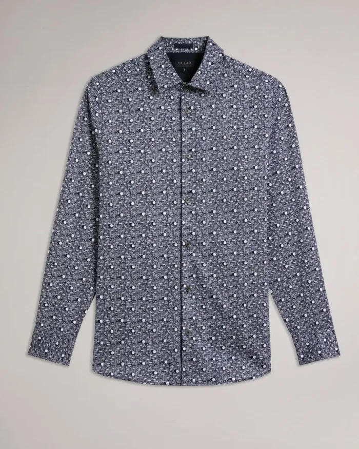 Long Sleeve Spot Print Shirt Navy Men Ted Baker Clothing