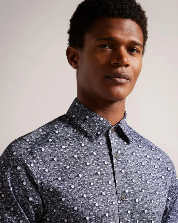 Long Sleeve Spot Print Shirt Navy Men Ted Baker Clothing Long Sleeve Spot Print Shirt Navy Men Ted Baker Clothing