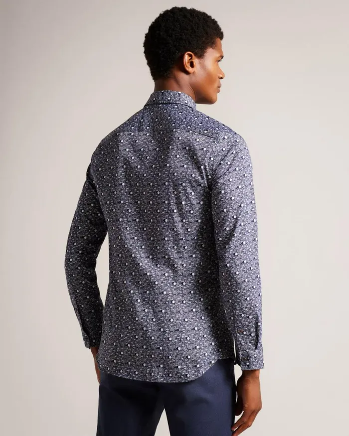 Long Sleeve Spot Print Shirt Navy Men Ted Baker Clothing Long Sleeve Spot Print Shirt Navy Men Ted Baker Clothing