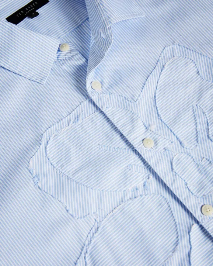 Long Sleeve Striped Shirt With Magnolia Detail Blue Men Ted Baker Clothing