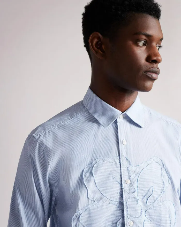 Long Sleeve Striped Shirt With Magnolia Detail Blue Men Ted Baker Clothing Long Sleeve Striped Shirt With Magnolia Detail Blue Men Ted Baker Clothing