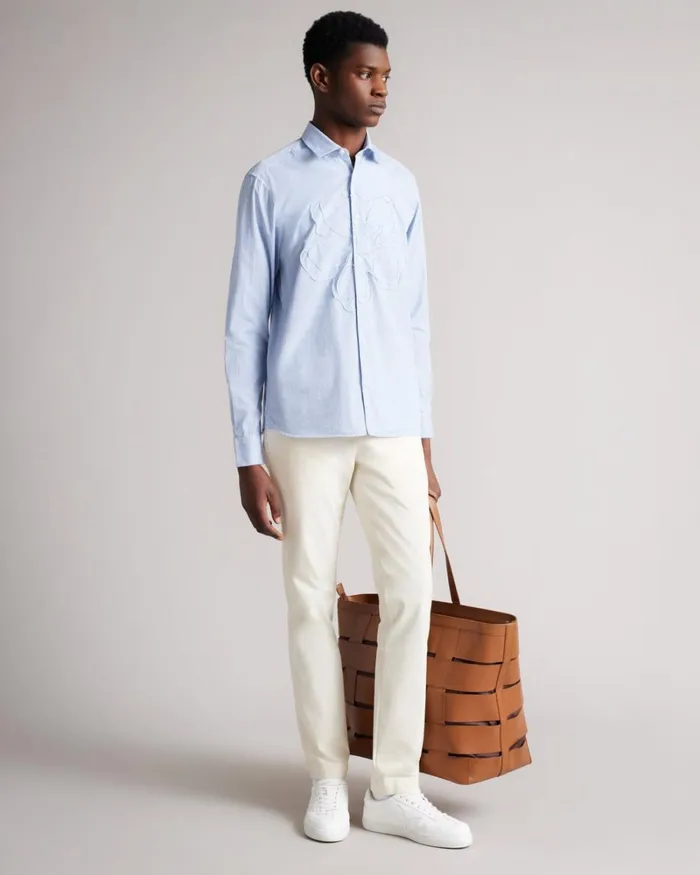 Long Sleeve Striped Shirt With Magnolia Detail Blue Men Ted Baker Clothing Long Sleeve Striped Shirt With Magnolia Detail Blue Men Ted Baker Clothing