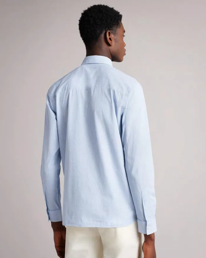 Long Sleeve Striped Shirt With Magnolia Detail Blue Men Ted Baker Clothing Long Sleeve Striped Shirt With Magnolia Detail Blue Men Ted Baker Clothing