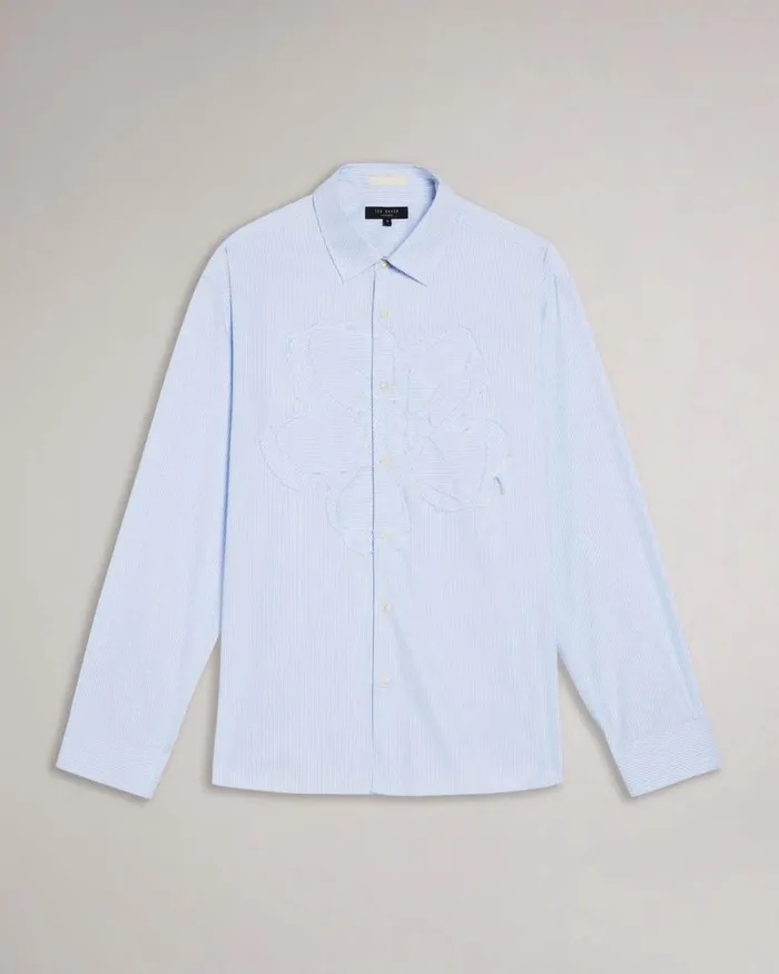 Long Sleeve Striped Shirt With Magnolia Detail Blue Men Ted Baker Clothing Long Sleeve Striped Shirt With Magnolia Detail Blue Men Ted Baker Clothing